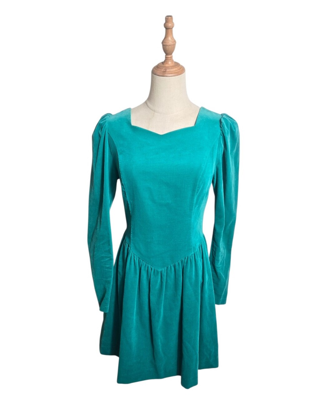 Laura Ashley Vintage Teal Long-Sleeve Square Velvet Dress